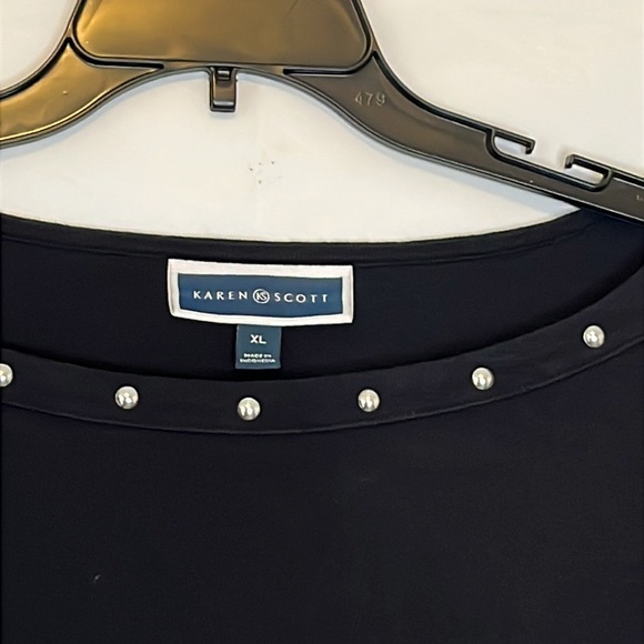 Karen Scott, Modest, Black Long Sleeve, beaded, 100% Cotton Blouse, Size X-Large - Picture 2 of 9